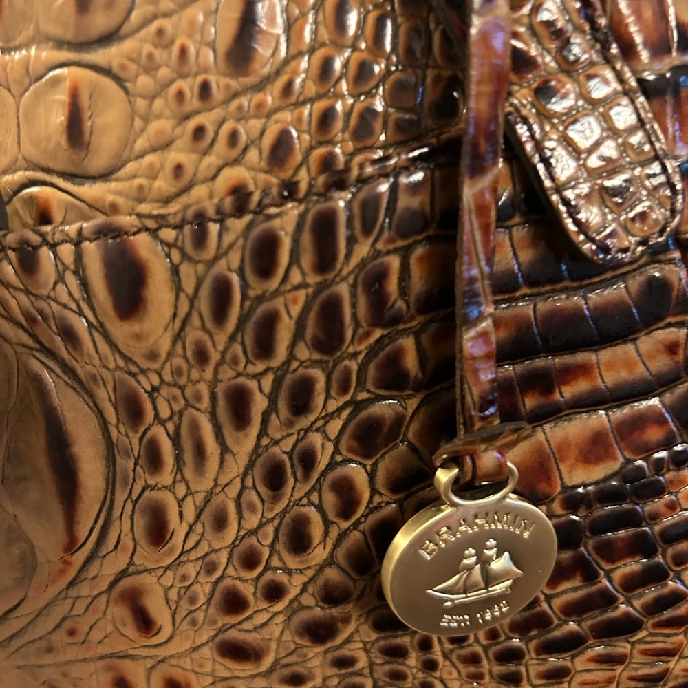 Brahmin Brown Crocodile Embossed Leather Tote - Picture 2 of 7